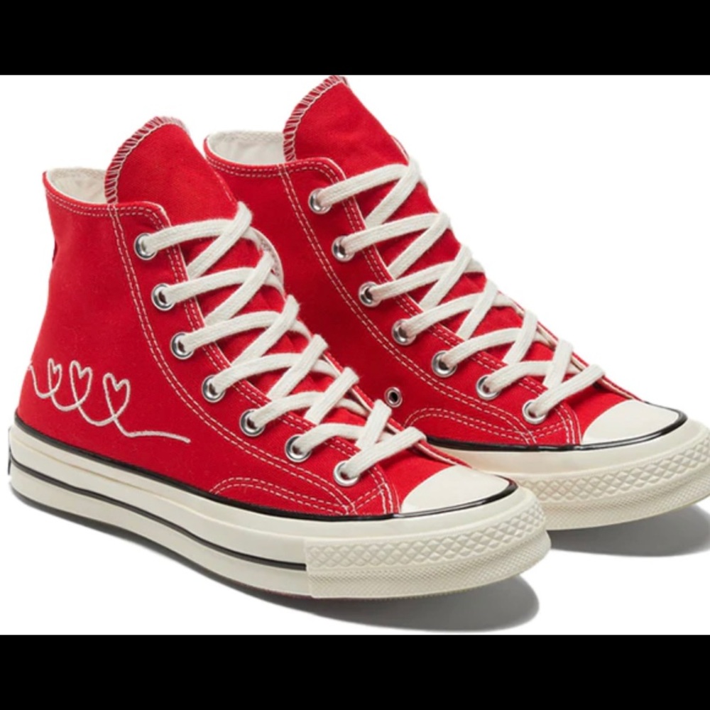 Converse Red High Top Sneakers with White Hearts